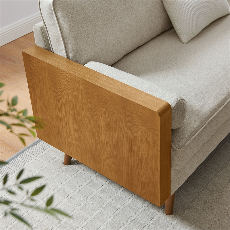 Maklaine Contemporary Sofa in Walnut Heathered Weave Light Beige