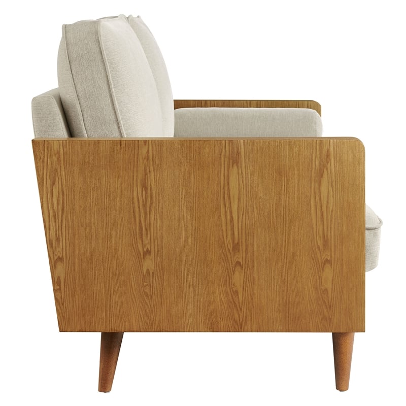 Maklaine Contemporary Sofa in Walnut Heathered Weave Light Beige