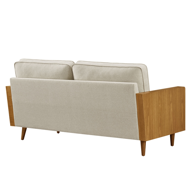 Maklaine Contemporary Sofa in Walnut Heathered Weave Light Beige
