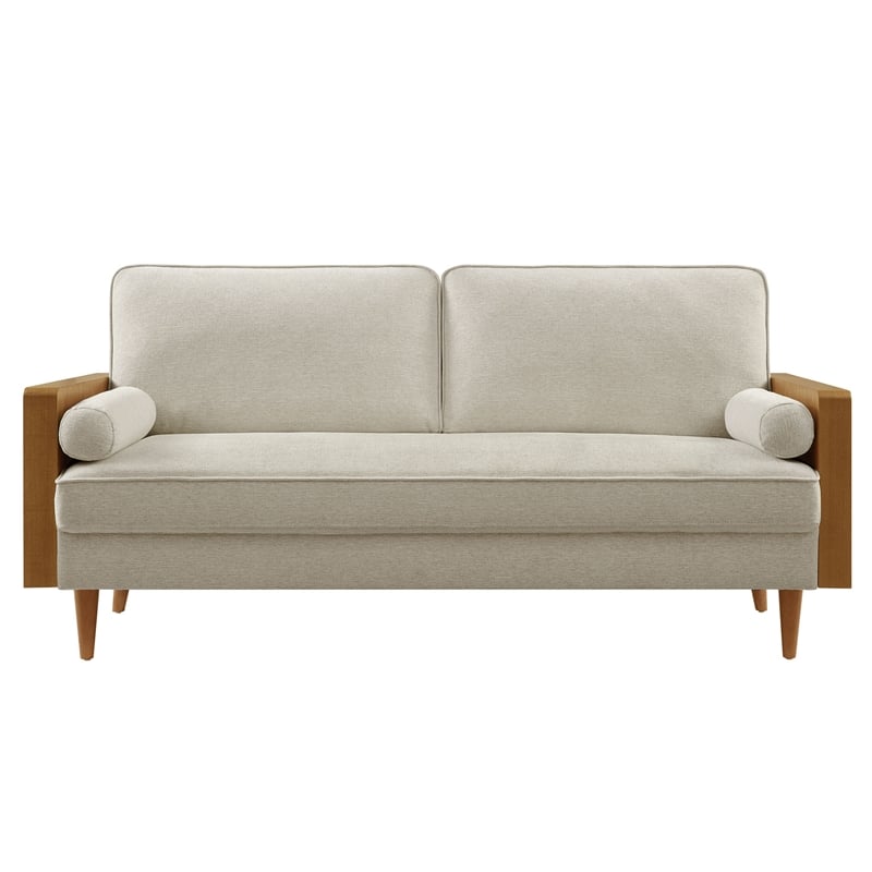 Maklaine Contemporary Sofa in Walnut Heathered Weave Light Beige