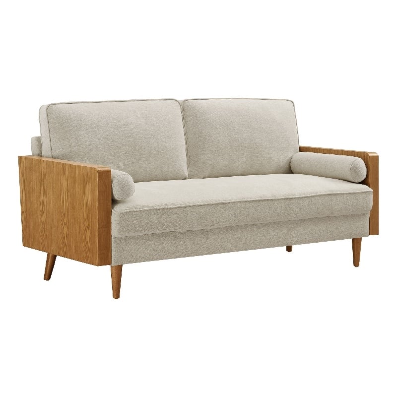 Maklaine Contemporary Sofa in Walnut Heathered Weave Light Beige