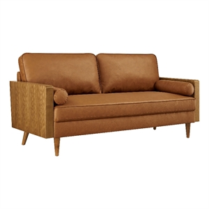 Maklaine Contemporary Vegan Leather Upholstered Sofa in Walnut Tan
