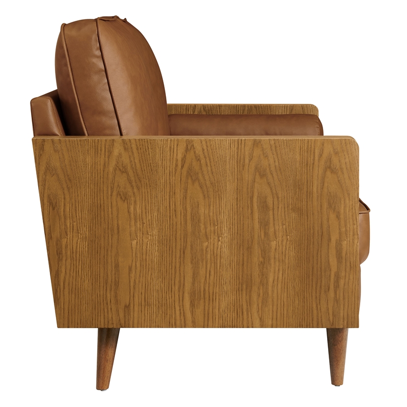 Maklaine Contemporary Vegan Leather Upholstered Loveseat in Walnut Tan