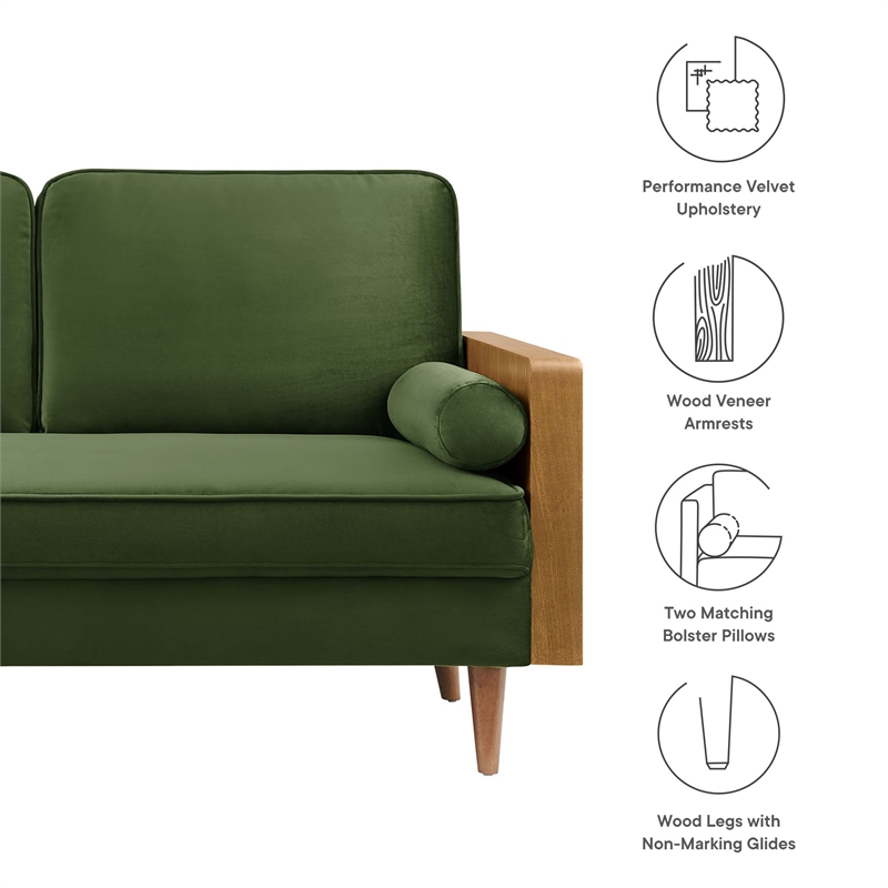 Maklaine Vegan Leather Moss Green Loveseat Rectangular 61