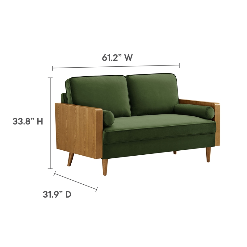 Maklaine Vegan Leather Moss Green Loveseat Rectangular 61