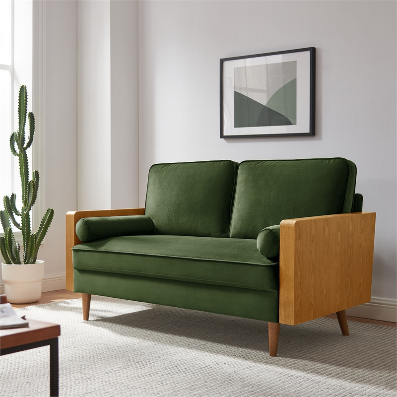 Maklaine Vegan Leather Moss Green Loveseat Rectangular 61