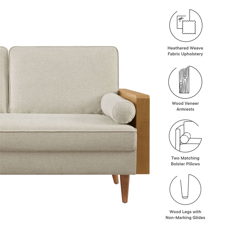 Maklaine Contemporary Loveseat in Walnut Heathered Weave Light Beige