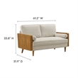 Maklaine Contemporary Loveseat in Walnut Heathered Weave Light Beige