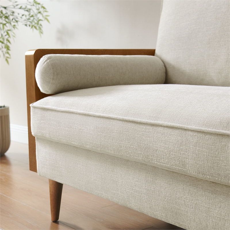 Maklaine Contemporary Loveseat in Walnut Heathered Weave Light Beige