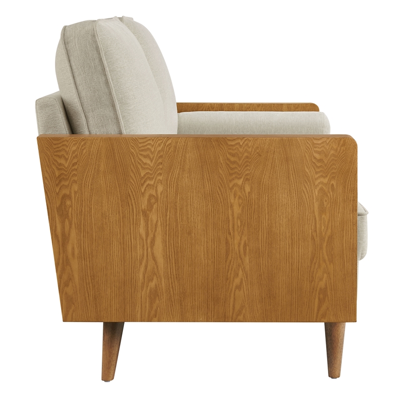 Maklaine Contemporary Loveseat in Walnut Heathered Weave Light Beige