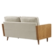 Maklaine Contemporary Loveseat in Walnut Heathered Weave Light Beige