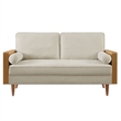 Maklaine Contemporary Loveseat in Walnut Heathered Weave Light Beige