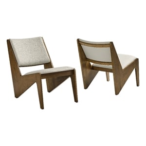 Maklaine Contemporary Accent Chairs Set of 2 in Weathered Oak Stone