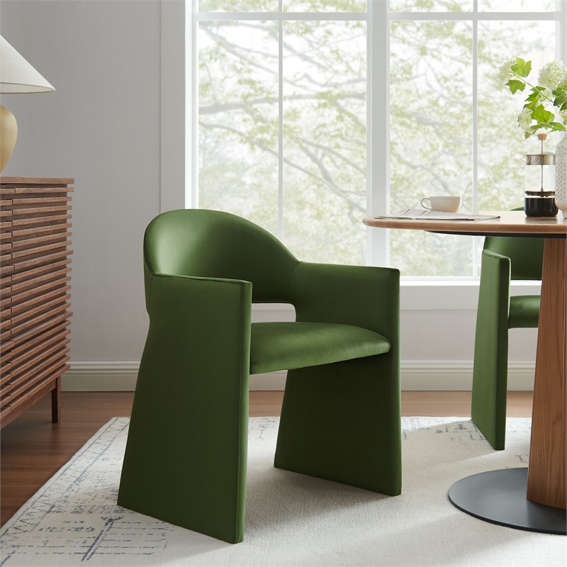 Maklaine Contemporary Performance Velvet Dining Armchair in Moss Green