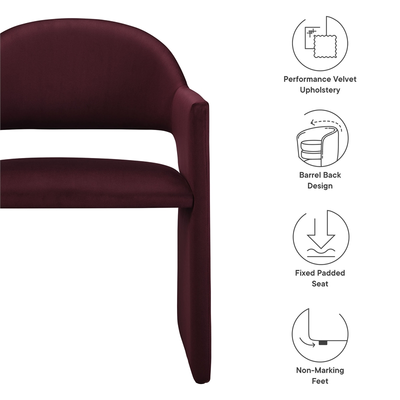 Maklaine Performance Velvet Upholstered Dining Armchair in Mulberry