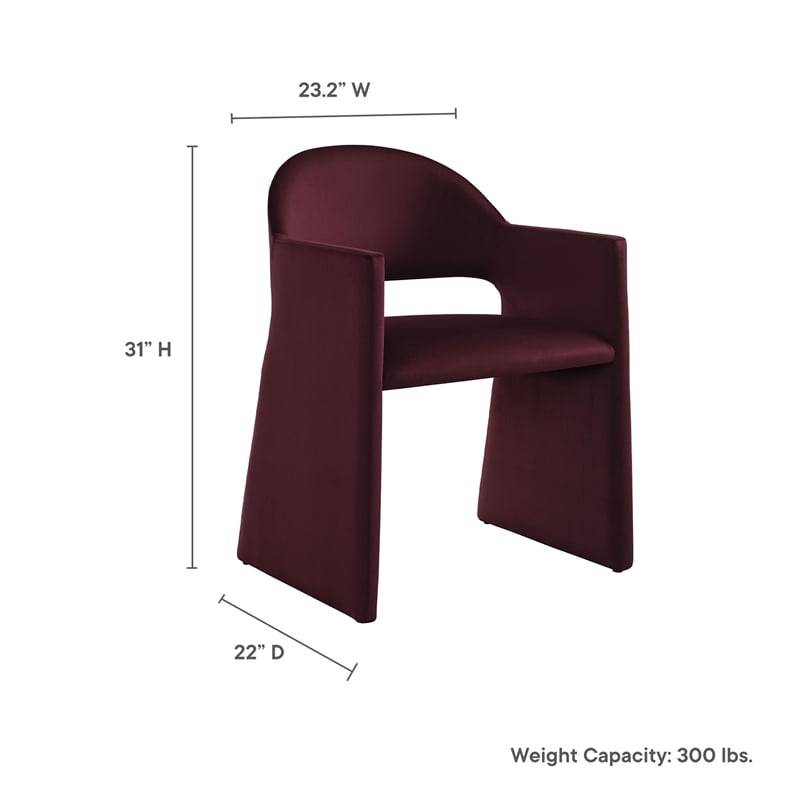 Maklaine Performance Velvet Upholstered Dining Armchair in Mulberry