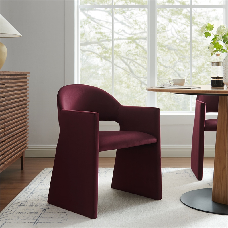 Maklaine Performance Velvet Upholstered Dining Armchair in Mulberry