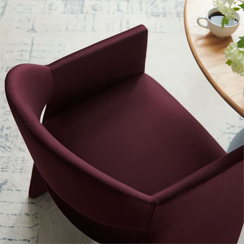 Maklaine Performance Velvet Upholstered Dining Armchair in Mulberry