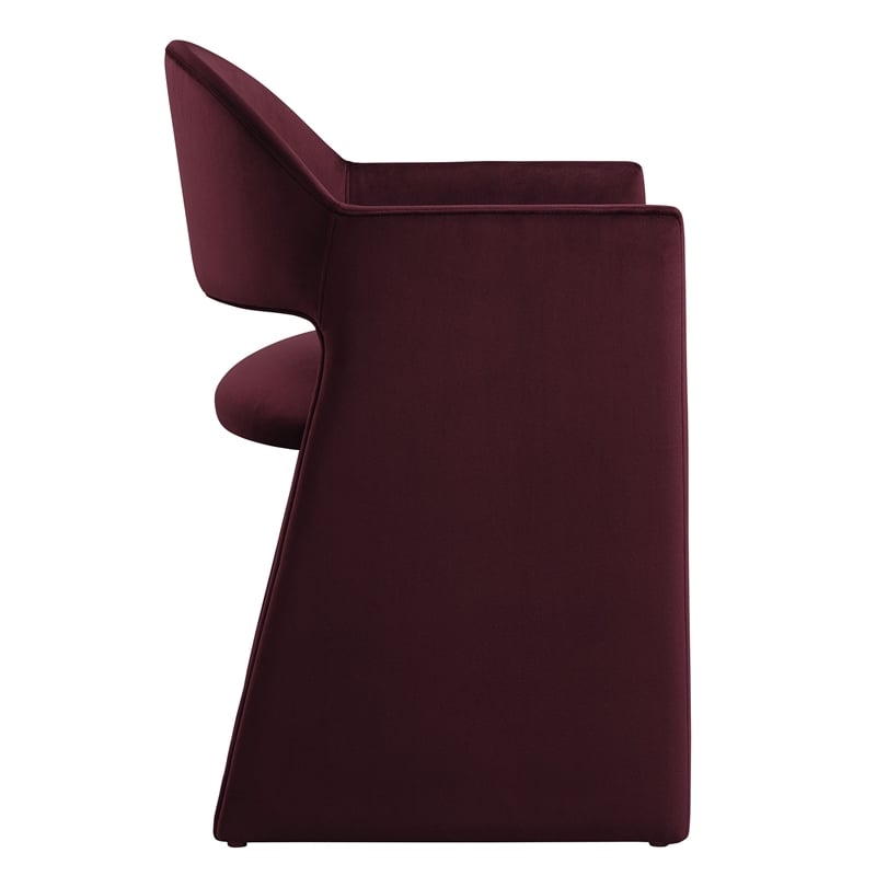 Maklaine Performance Velvet Upholstered Dining Armchair in Mulberry