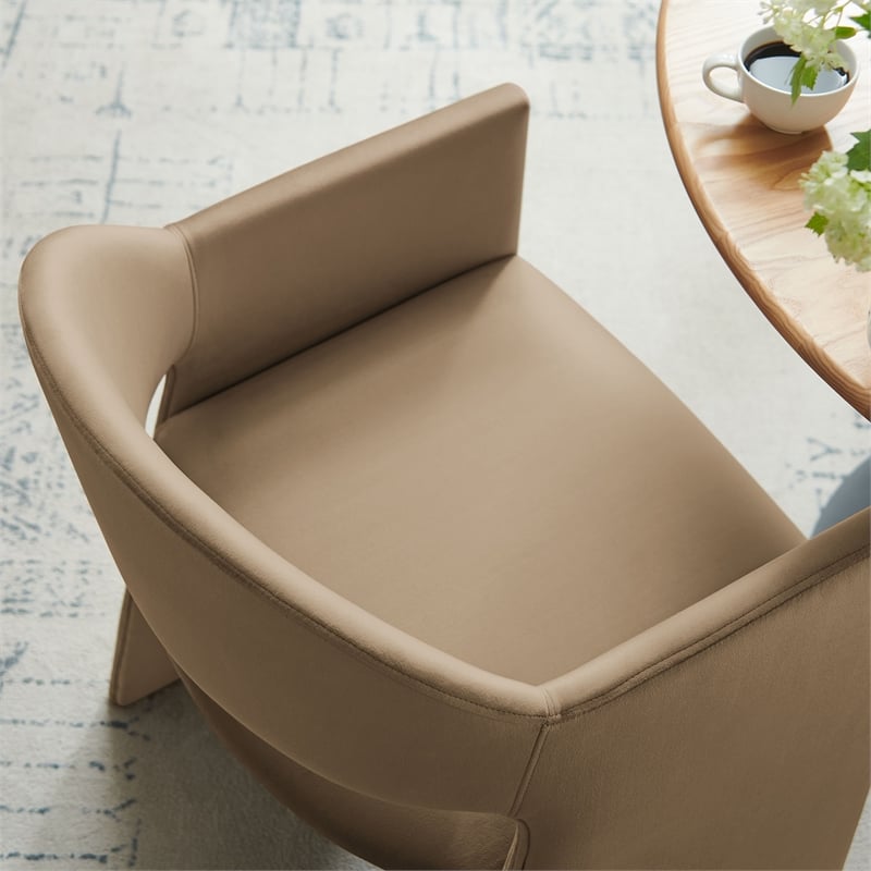 Maklaine Contemporary Performance Velvet Dining Armchair in Taupe
