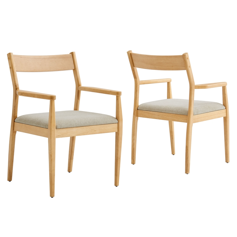 Maklaine 7-Pc Dining Set with Fabric Armchairs in Natural Heathered Weave Beige