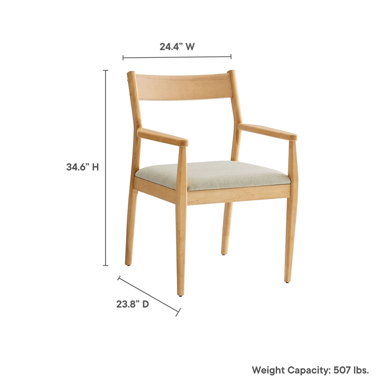 Maklaine 7-Pc Dining Set with Fabric Armchairs in Natural Heathered Weave Beige