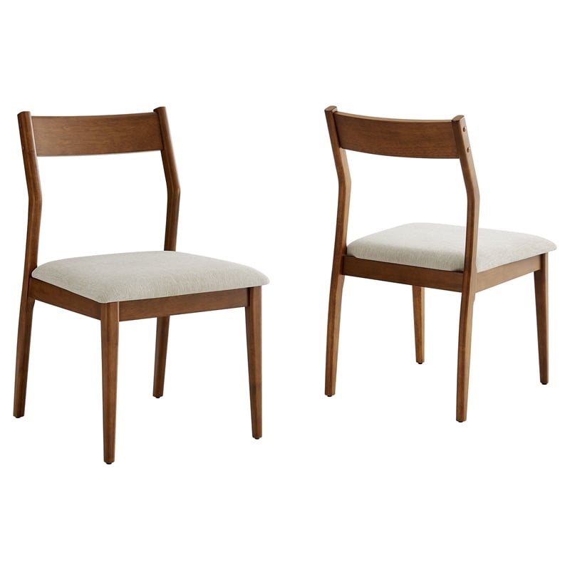 Maklaine 7-Pc Dining Set with Fabric Armchairs in Walnut Heathered Weave Beige
