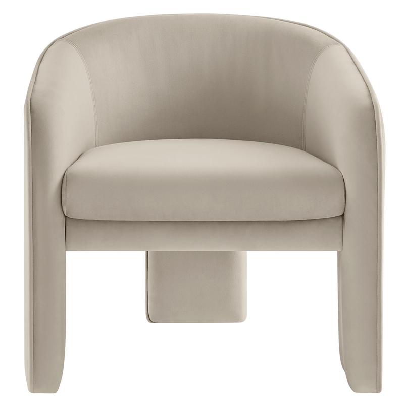 Maklaine Contemporary Performance Velvet Fabric Accent Armchair in Almond