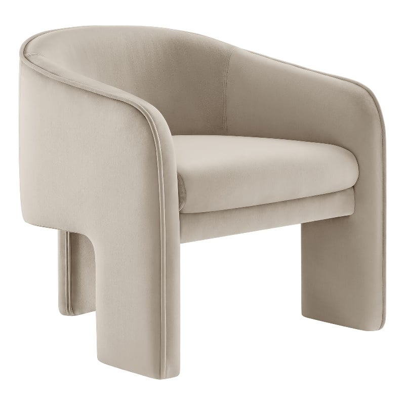Maklaine Contemporary Performance Velvet Fabric Accent Armchair in Almond