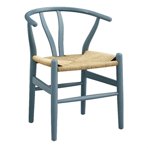 Maklaine Contemporary Woven Paper Rope Seat 29&quot Wood Dining Chair in Harbor Blue