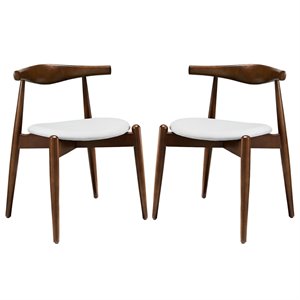 Maklaine 18&quot Wood Dining Side Chair in Dark Walnut/White (Set of 2)