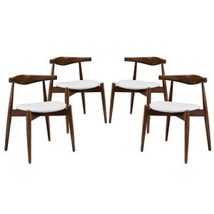 Maklaine 18&quot Wood Dining Side Chair in Dark Walnut/White (Set of 4)