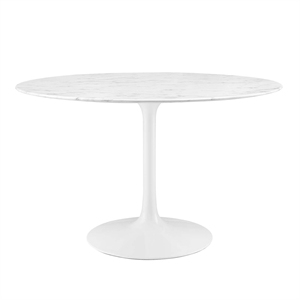 Maklaine Contemporary 47&quot Round Artificial Marble Dining Table in White