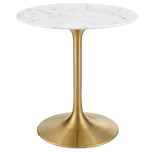 Maklaine 28&quot Round Faux Marble & Metal Dining Table in Gold and White