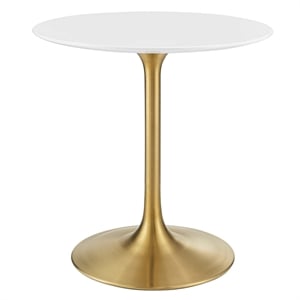 Maklaine 28&quot Round Wood & Metal Dining Table in Gold and White