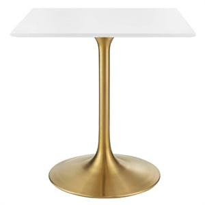 Maklaine 28&quot Square Wood & Metal Dining Table in Gold and White