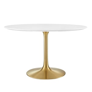 Maklaine 47&quot Round Wood & Metal Dining Table in Gold and White