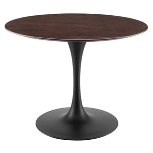 Maklaine 40&quot Round Wood and Metal Dining Table in Cherry Walnut/Black