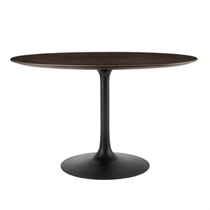 Maklaine 47&quot Round Wood and Metal Dining Table in Cherry Walnut/Black