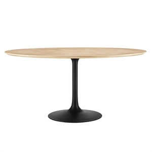 Maklaine 60&quot Round Modern Wood & Metal Dining Table in Natural/Black