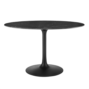 Maklaine 47&quot Artificial Marble and Metal Dining Table in Black