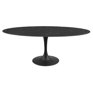 Maklaine 78&quot Oval Modern Artificial Marble & Metal Dining Table in Black
