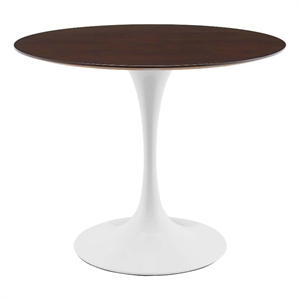 Maklaine 35.5&quot Round Modern Wood/Metal Dining Table in Cherry/White