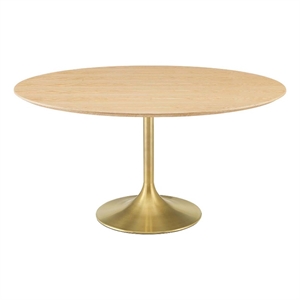 Maklaine 60&quot Round Modern Wood/Metal Dining Table in Natural/Gold