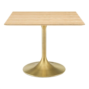 Maklaine Contemporary 39.5&quot Square Wood Dining Table in Natural/Gold
