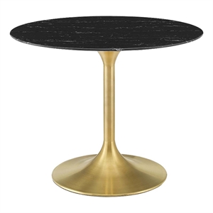 Maklaine 39.5&quot Modern Metal & Artificial Marble Dining Table in Gold/Black