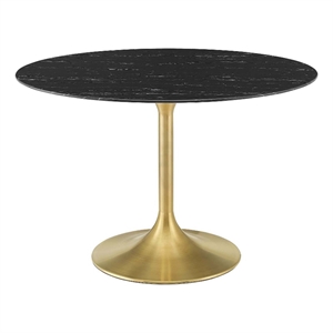 Maklaine 47&quot Metal and Artificial Marble Dining Table in Gold/Black