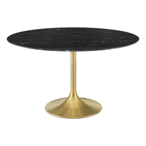 Maklaine 54&quot Metal and Artificial Marble Dining Table in Gold/Black