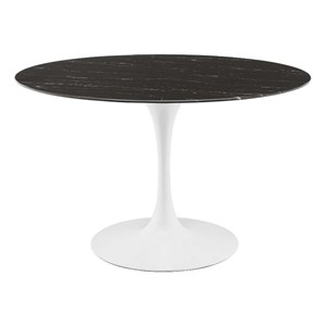 Maklaine 47&quot Modern Metal & Artificial Marble Dining Table in Black/White