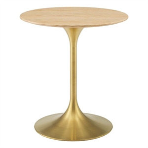 Maklaine 27.5&quot Round Wood and Metal Dining Table in Natural/Gold